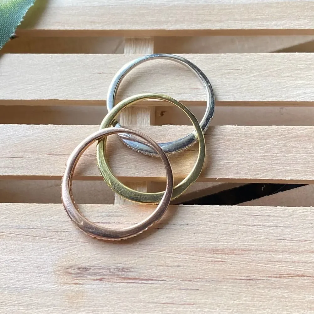 Tri-Color Sterling Silver Triple Band Ring Set size 7